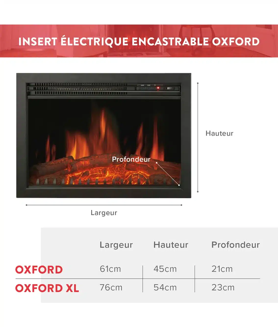 cheminee electrique encastrable oxford dimensions