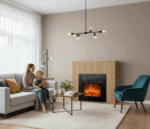 Cheminée électrique à Poser AMBRA - Effet Flammes LEDs - Tasseaux Bois