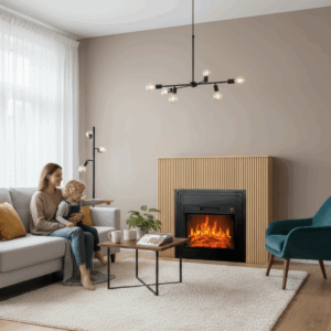 Cheminée électrique à Poser AMBRA - Effet Flammes LEDs - Tasseaux Bois