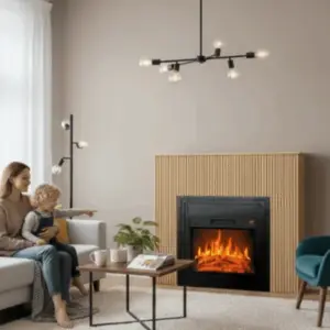 cheminee electrique a poser ambra effet flammes leds tasseaux bois