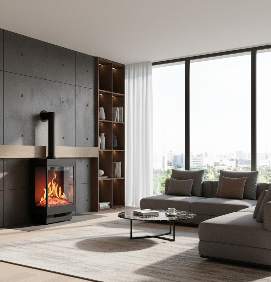 Cheminée électrique à poser Majestic 3D avec conduit décoratif.1 Cheminée électrique à poser Majestic 3D avec conduit décoratif.1