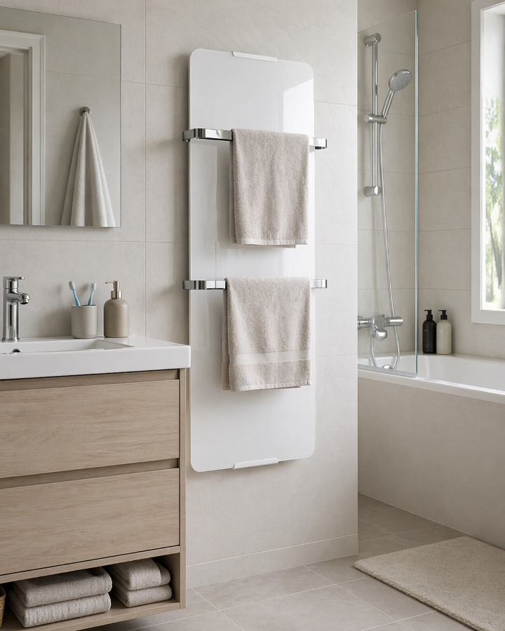 CHEMIN'ARTE Sèche serviettes design Blanc 1200W Ambiance 1