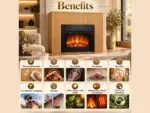 AMBRA Freestanding Electric Fireplace – LED Flame Effect – Wood Slat Mantel, benefits