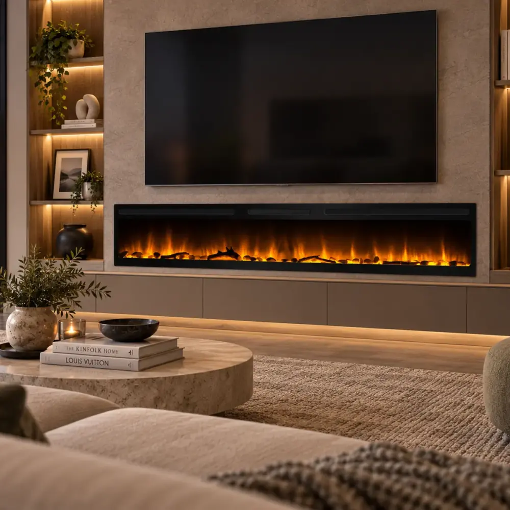 Cheminée électrique encastrable Elysée Infinity 228 cm, bandeau accueil