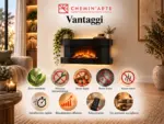 Caminetto elettrico da parete Lounge Medium Nero 82cm 2000W, vantaggi