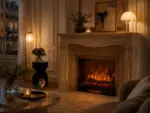 Fuoco elettrico a legna decorativo 67cm XL con effetto fiamma LED e riscaldatore da 2000W – Da terra, ambientazione 1
