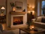 Fuoco elettrico a legna decorativo 67cm XL con effetto fiamma LED e riscaldatore da 2000W – Da terra, ambientazione 3