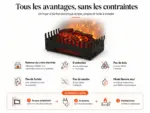 Cheminee electrique à buches effet flammes XL 67cm, avantages