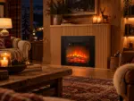 Stand-Elektrokamin AMBRA – LED-Flammeneffekt – Holzlamellen-Design, Ambiente 2