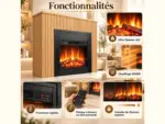 Cheminée électrique à Poser AMBRA – Effet Flammes LEDs – Tasseaux Bois, fonctions