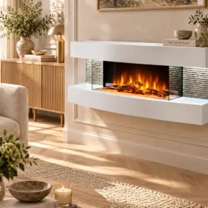 Cheminee electrique Murale Lounge Blanche 120cm, ambiance 1