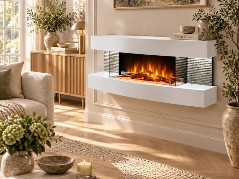 Wall-mounted electric fireplace Lounge White 120cm, lifestyle view 1