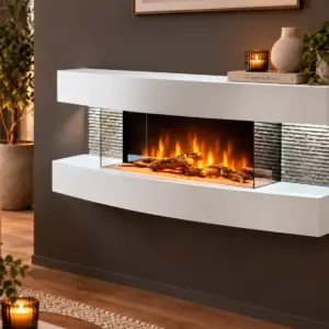 Cheminee electrique Murale Lounge Blanche 120cm, ambiance 2