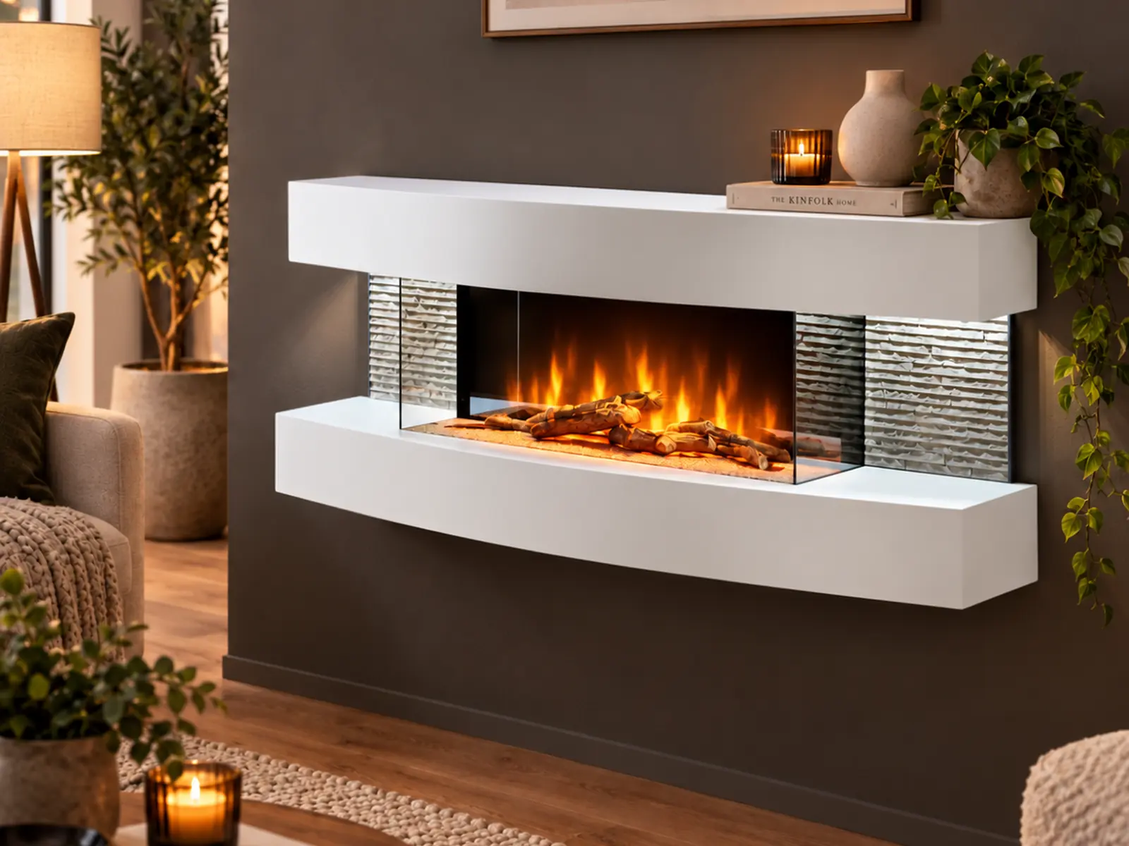 Cheminee electrique Murale Lounge Blanche 120cm, ambiance 2