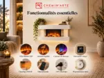 Cheminee electrique Murale Lounge Médium Blanche 82cm, fonctions