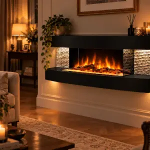Cheminee electrique Murale Lounge Noire 120cm, ambiance 1
