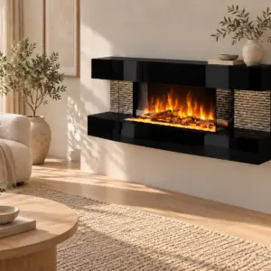 Cheminee electrique Murale Lounge Noire 120cm, ambiance 2