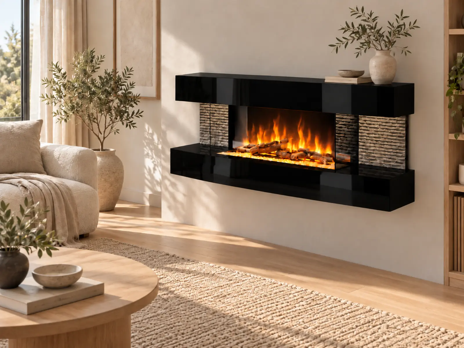 Cheminee electrique Murale Lounge Noire 120cm, ambiance 2
