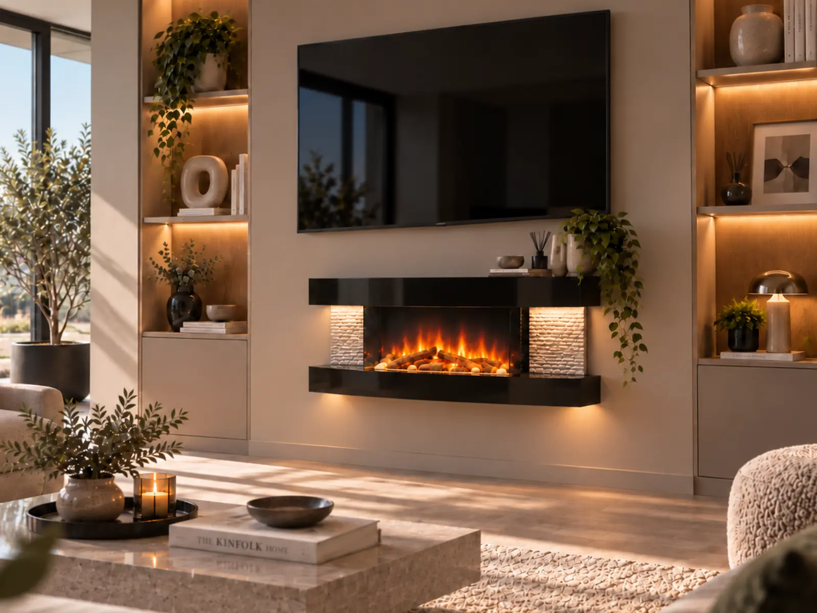 Cheminee electrique Murale Lounge Noire 120cm, ambiance 2