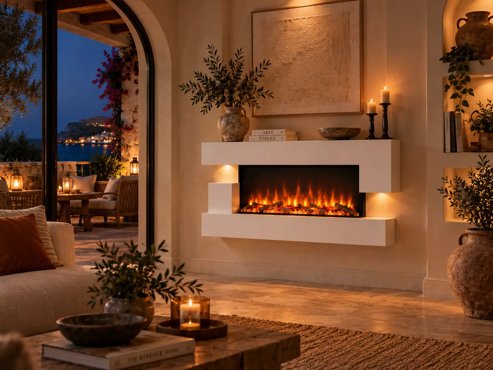Cheminee electrique Murale Quartz 121cm, ambiance 2