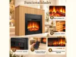 Chimenea eléctrica de suelo AMBRA – Efecto llamas LED – Paneles de madera, funciones