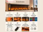 Chimenea eléctrica empotrable 3D 180 cm, funciones