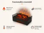Fuoco elettrico a legna decorativo 67cm XL con effetto fiamma LED e riscaldatore da 2000W – Da terra, funzioni