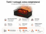 Fuoco elettrico a legna decorativo 67cm XL con effetto fiamma LED e riscaldatore da 2000W – Da terra, vantaggi