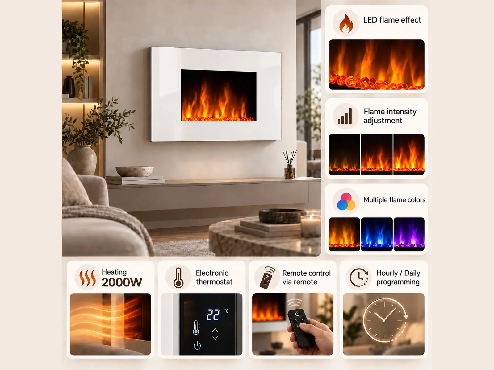 WHITE LOFT electric wall fireplace 90cm | Chemin'Arte